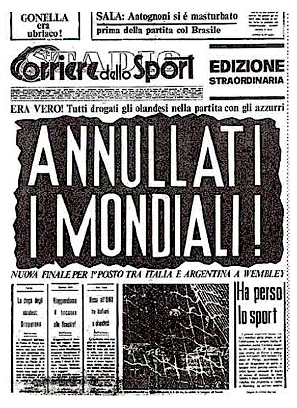 Portada del número falso del Corriere dello Sport, 1978. Obra del colectivo Il Male.